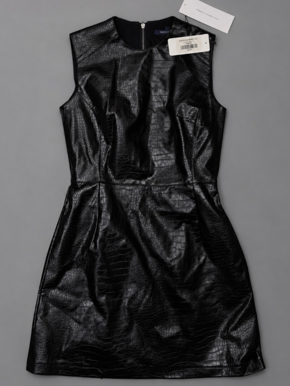 French Connection Black Croc Embossed Faux Leather Dress Size 4 NWT